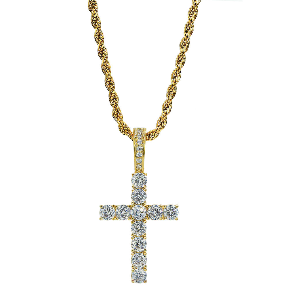 2025 Micro Paved Zircon Hip Hop Anka Key Cross Hip Hop Pendant Necklace