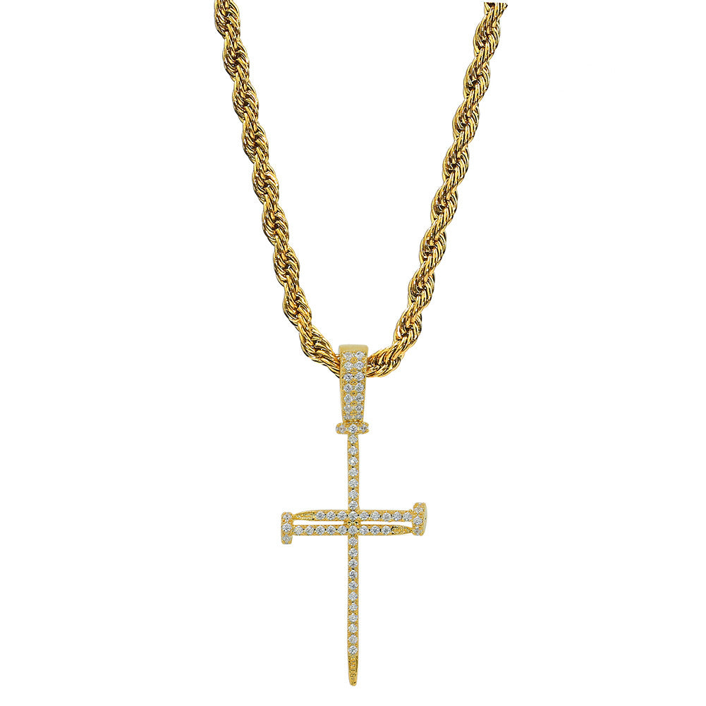 2025 Micro Paved Zircon Hip Hop Anka Key Cross Hip Hop Pendant Necklace
