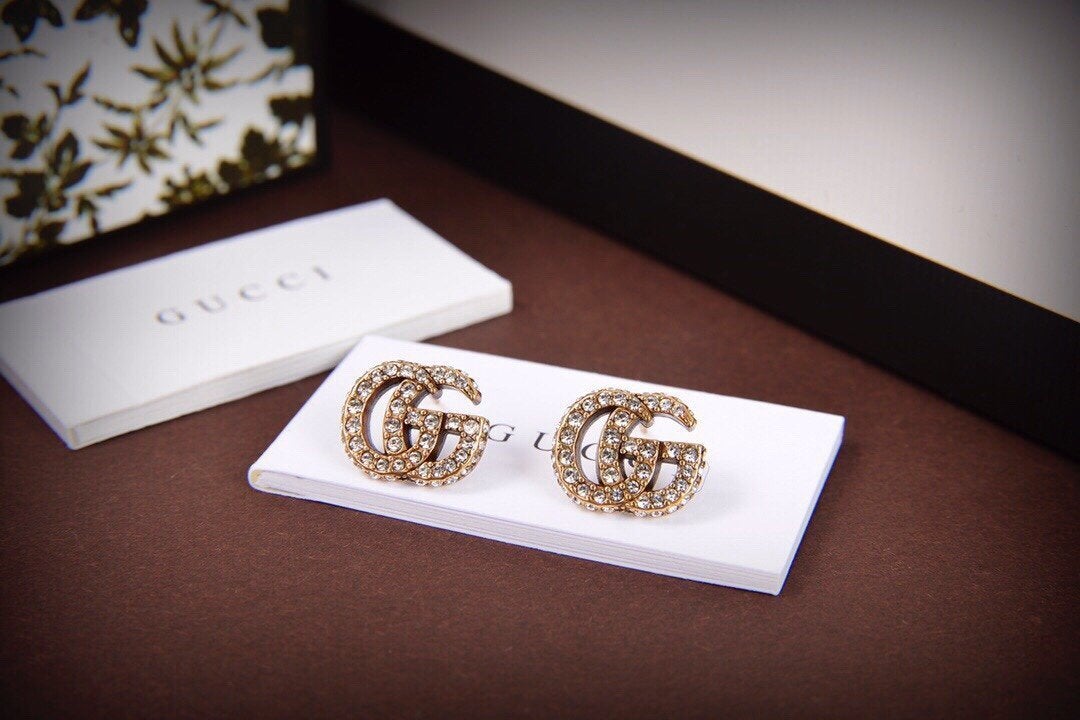 2025 Luxury Rhinestone Double G Stud Earrings