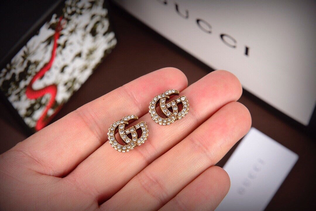 2025 Luxury Rhinestone Double G Stud Earrings