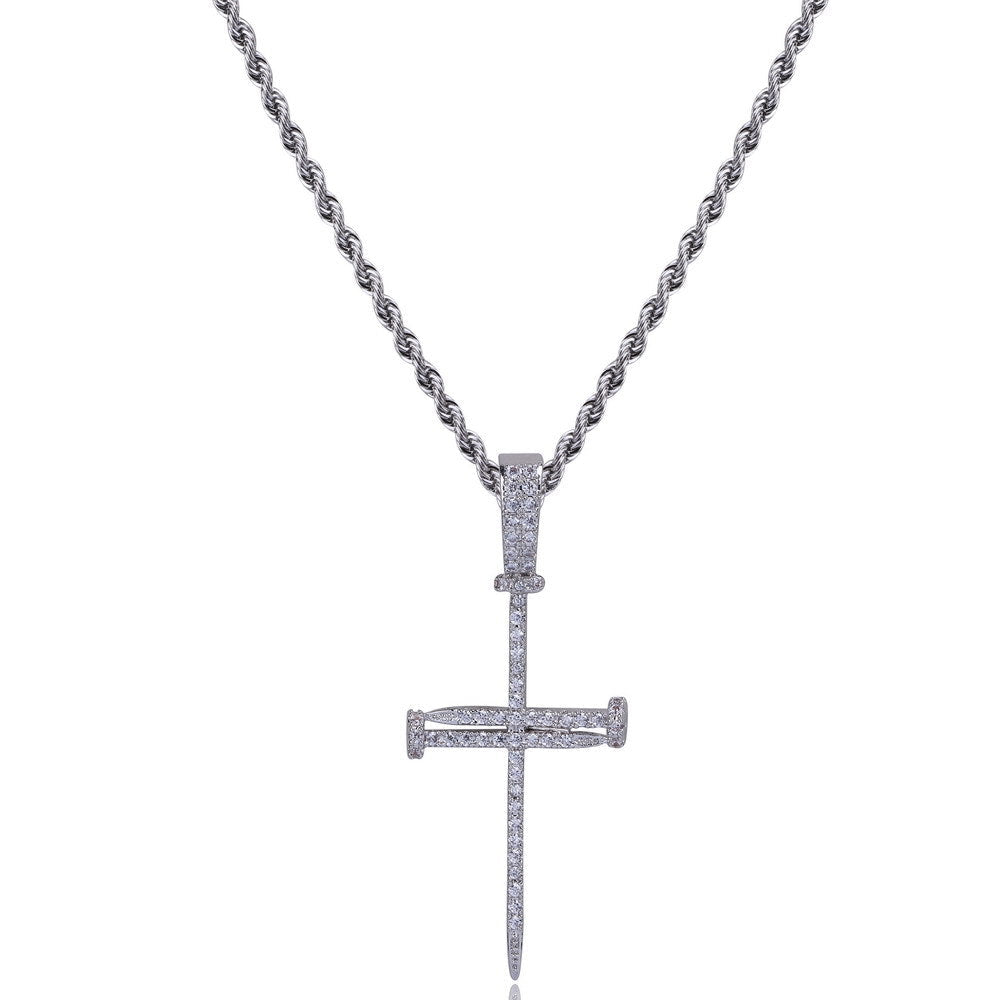 2025 Micro Paved Zircon Hip Hop Anka Key Cross Hip Hop Pendant Necklace
