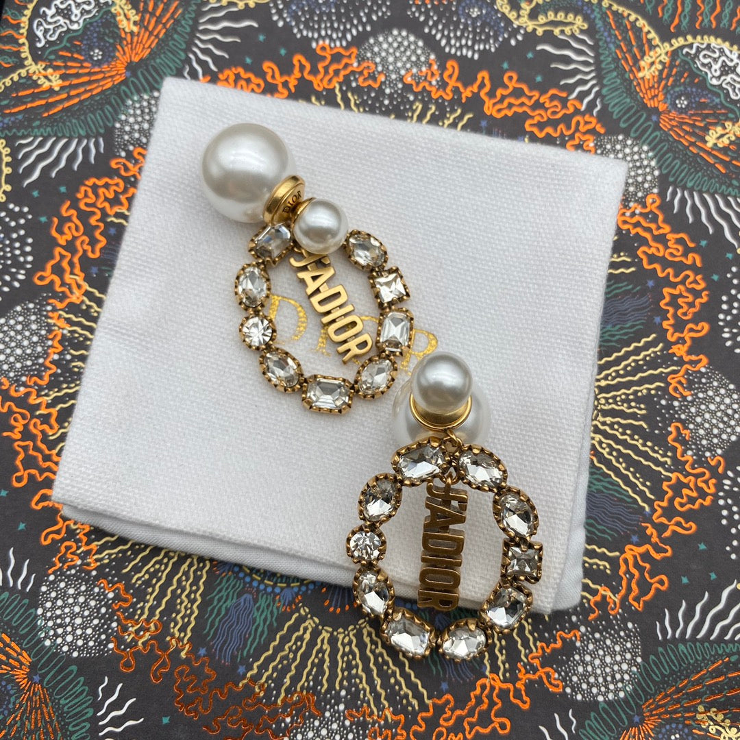 2025 JA Letters Crystal Diamond Pearl Earrings