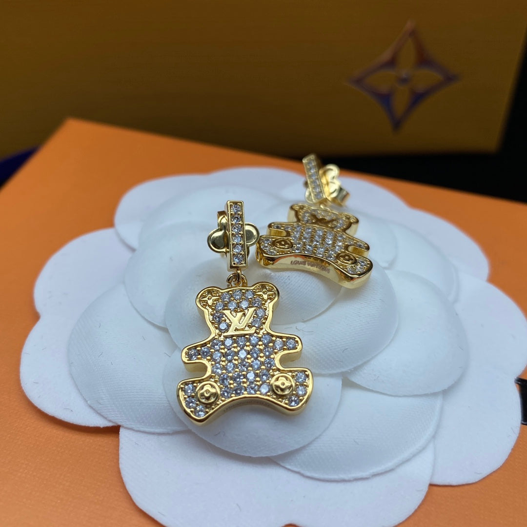 2025 Full Diamond Bear Drop Earrings