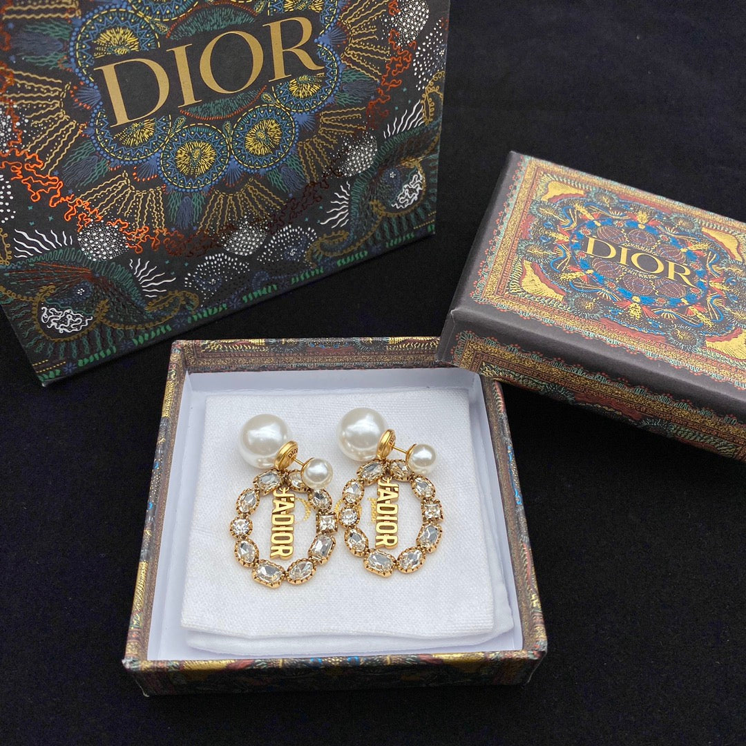 2025 JA Letters Crystal Diamond Pearl Earrings