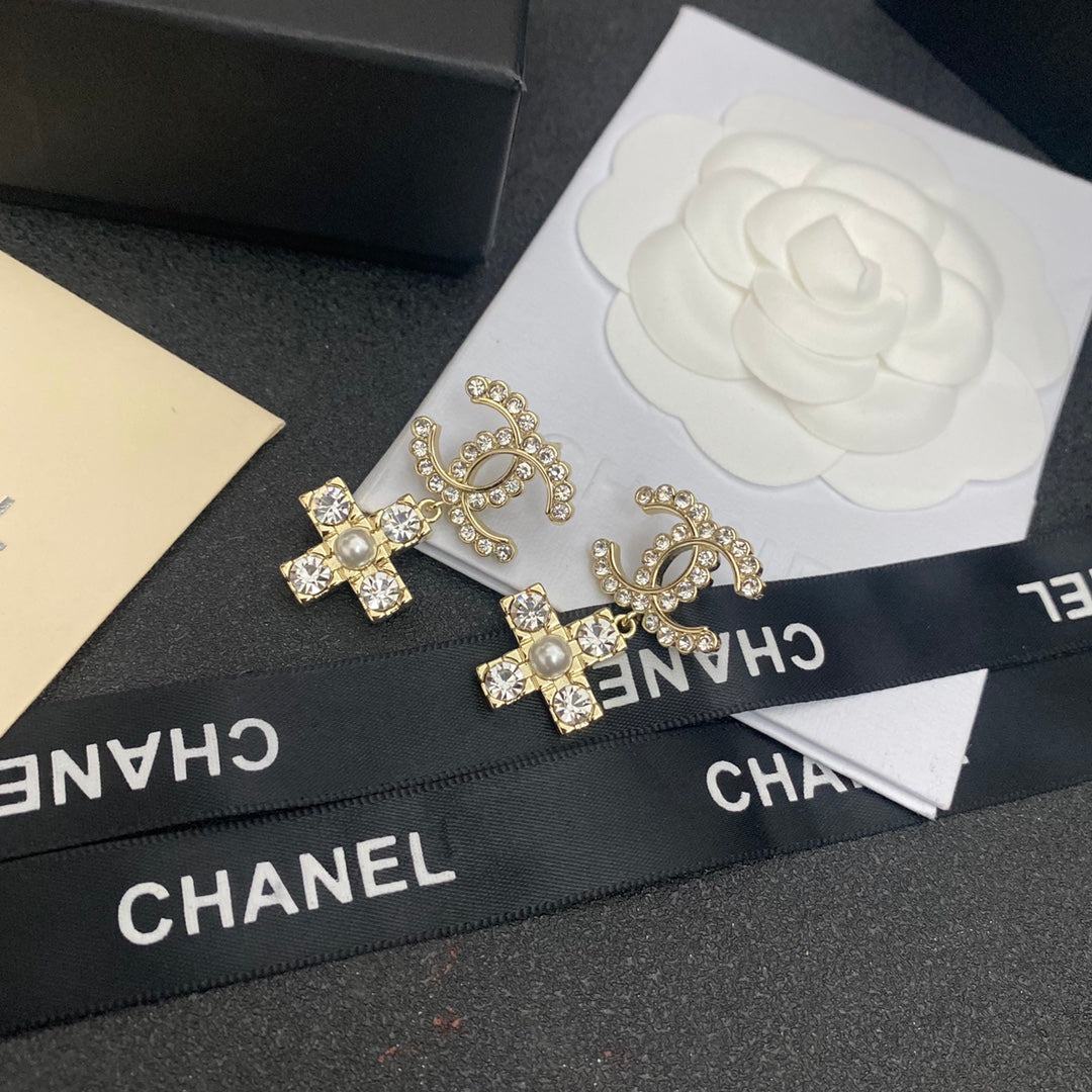 2025 New Cross Pearl Crystal Earrings