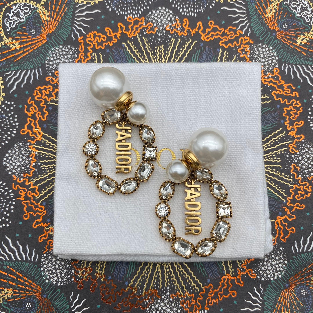 2025 JA Letters Crystal Diamond Pearl Earrings