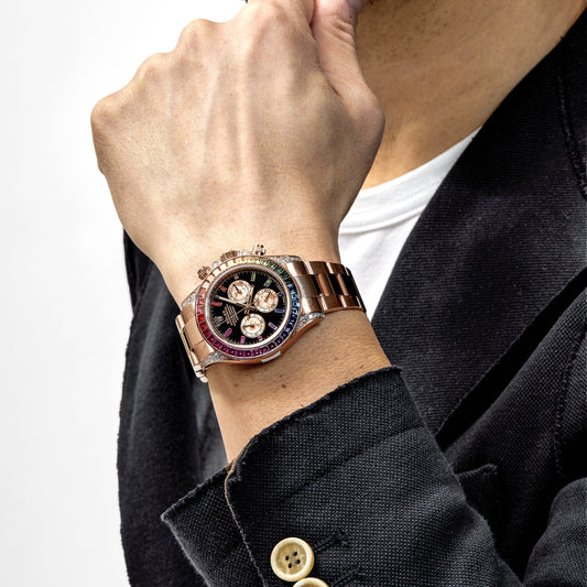 2025 Watch Daytona 116595RBOW 'Rainbow' Rose Gold Black Dial Sapphire Bezel