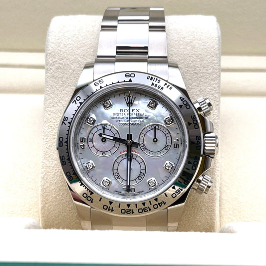 2025 Watch Daytona 116509 White Gold Mother Of Pearl Diamond Dial