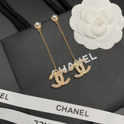 2025 Pearl Alphabet Pendant Chain Earrings