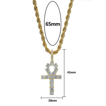2025 Micro Paved Zircon Hip Hop Anka Key Cross Hip Hop Pendant Necklace