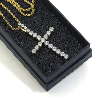 2025 Micro Paved Zircon Hip Hop Anka Key Cross Hip Hop Pendant Necklace