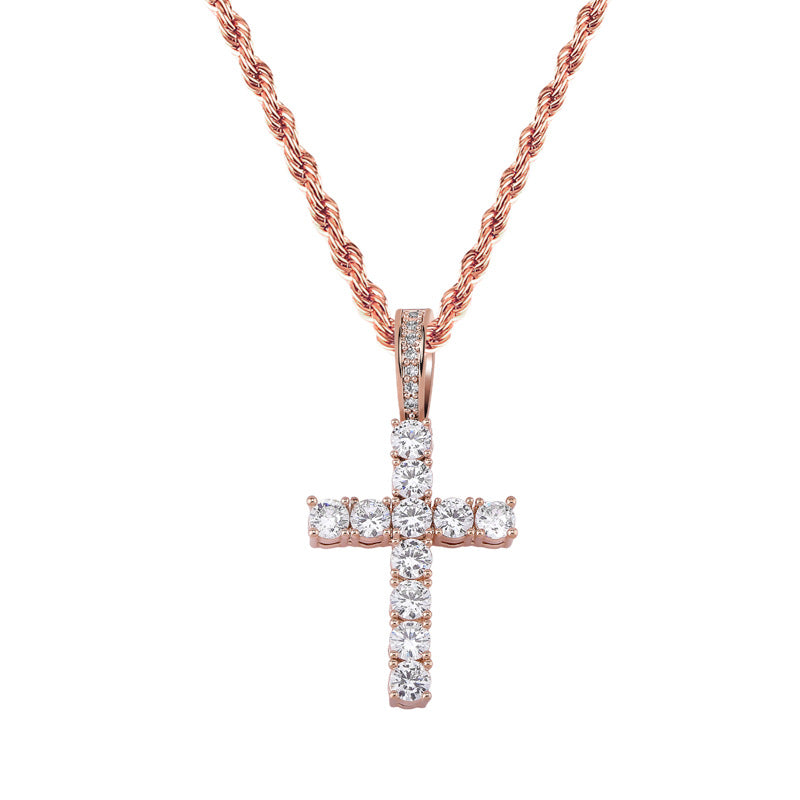 2025 Micro Paved Zircon Hip Hop Anka Key Cross Hip Hop Pendant Necklace