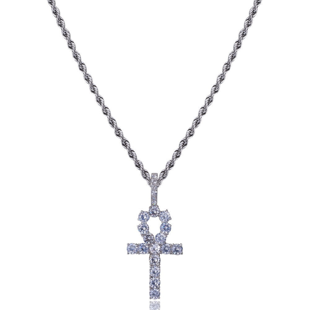 2025 Micro Paved Zircon Hip Hop Anka Key Cross Hip Hop Pendant Necklace