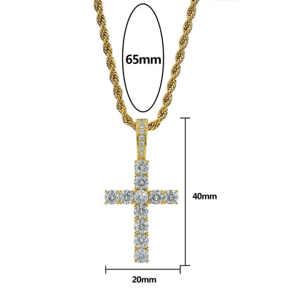 2025 Micro Paved Zircon Hip Hop Anka Key Cross Hip Hop Pendant Necklace