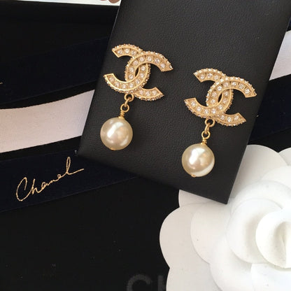 2025 Luxury Rhinestone Double Pearl Pendant Earrings