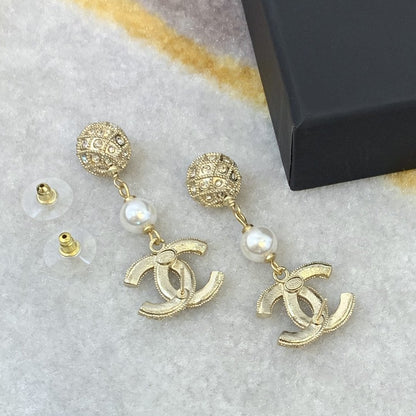 2025 Luxury Rhinestone Pearl Ball Pendant Earrings