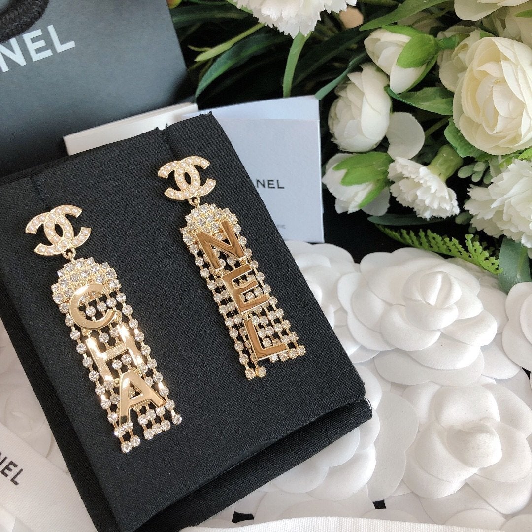 2025 Luxury Letter Tassel Rhinestone Earrings