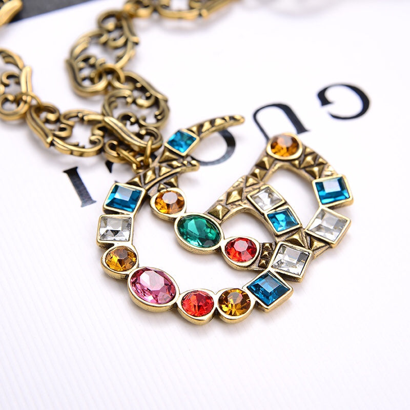 2025 Fashion Double G Seven Color Rhinestone Necklace