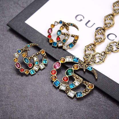 2025 Fashion Double G Seven Color Rhinestone Necklace