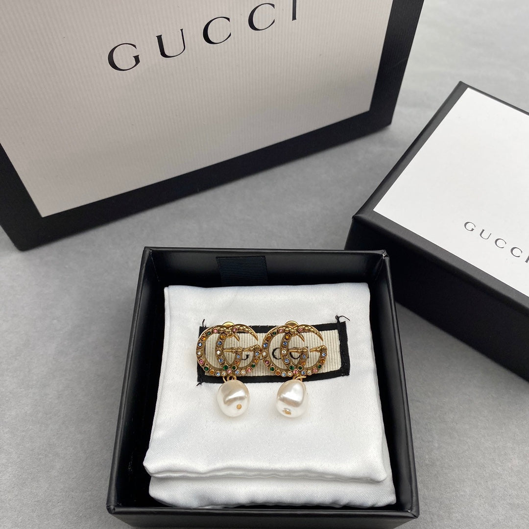 2025 Fashion Double Colored Diamond Pendant Pearl Earrings