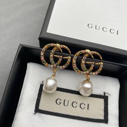 2025 Fashion Double Colored Diamond Pendant Pearl Earrings