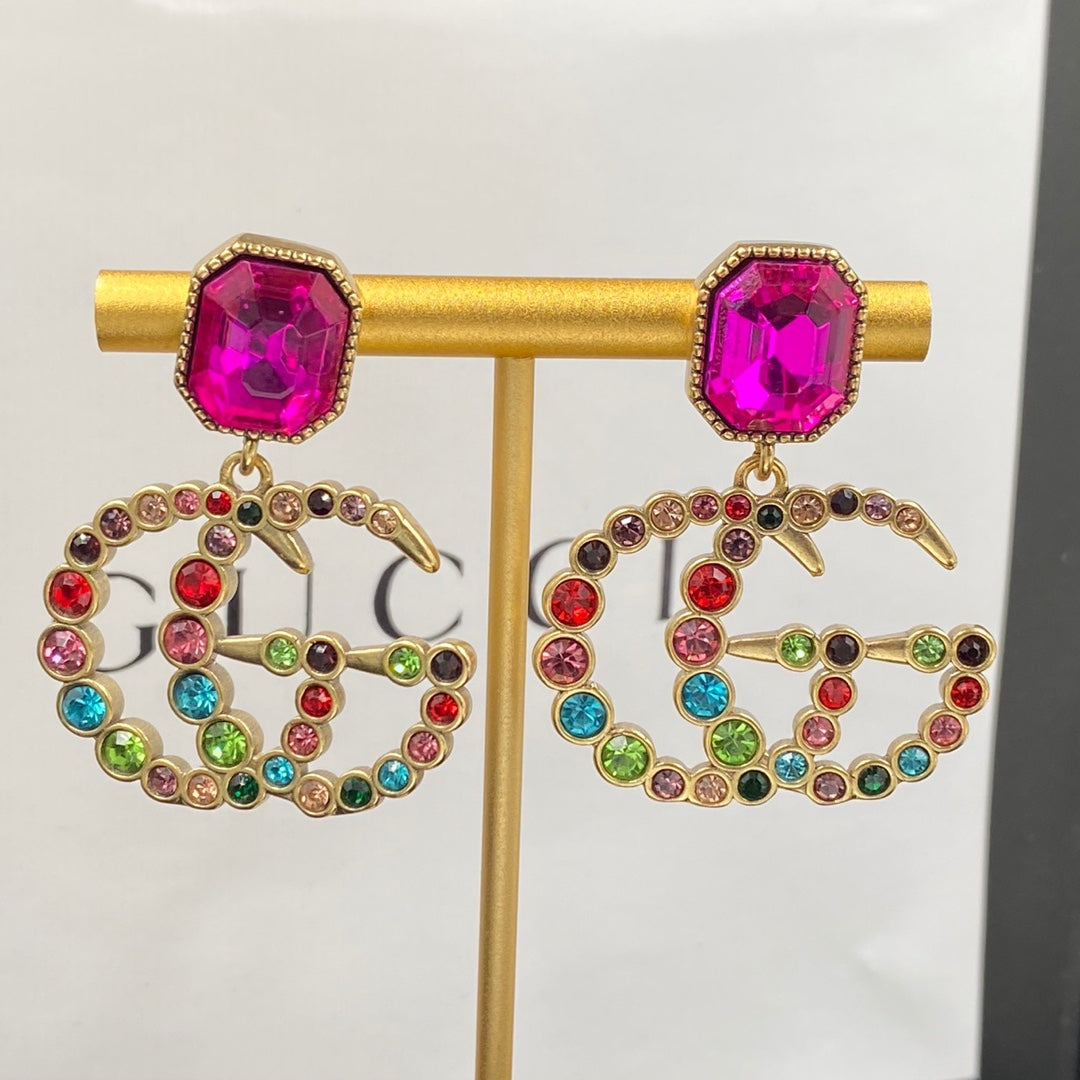 2025 Fashion Double Colored Diamond Pendant Earrings