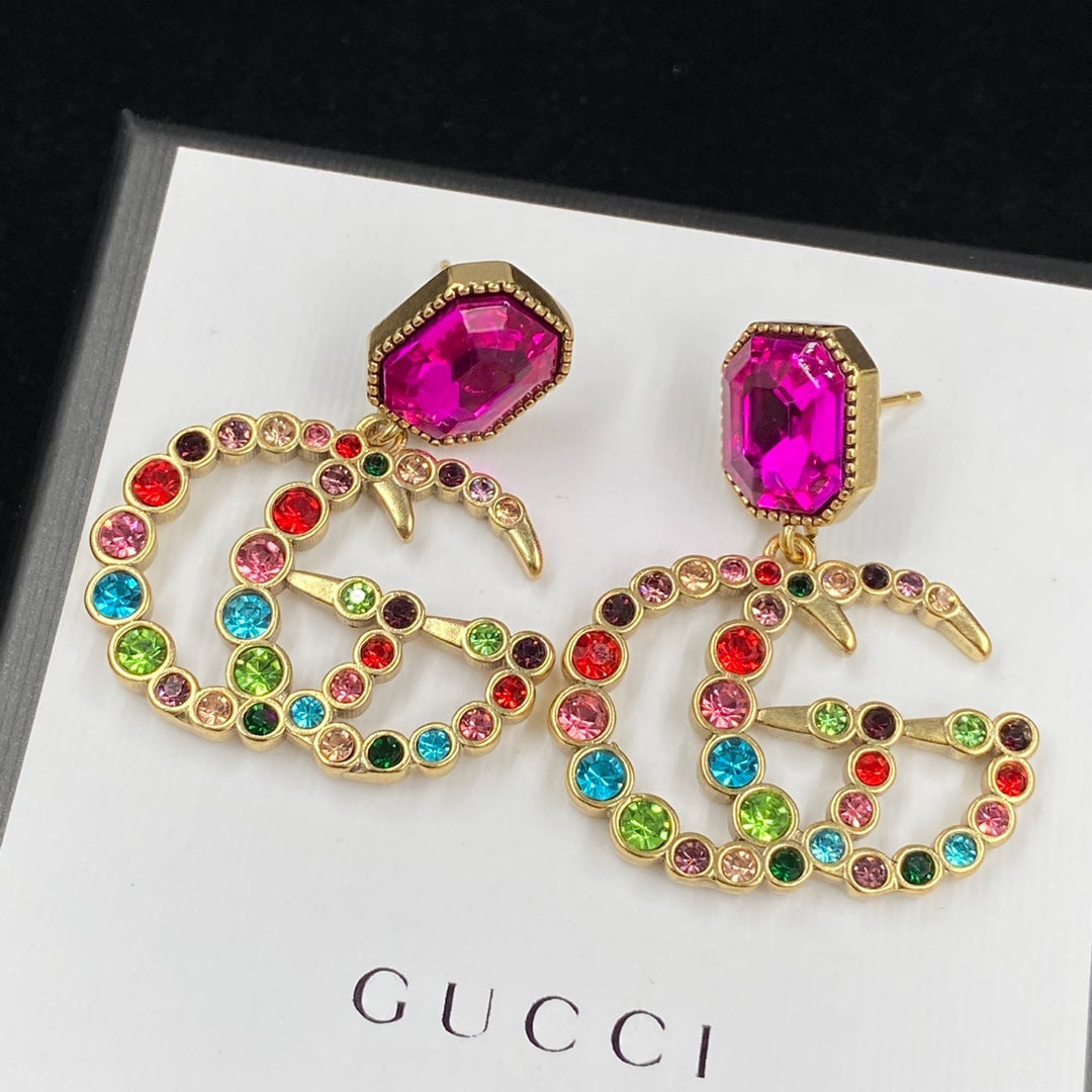 2025 Fashion Double Colored Diamond Pendant Earrings
