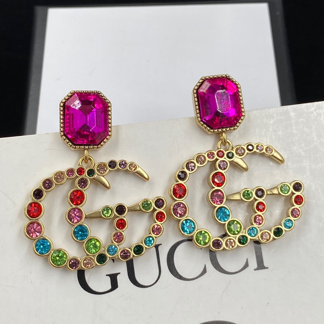 2025 Fashion Double Colored Diamond Pendant Earrings