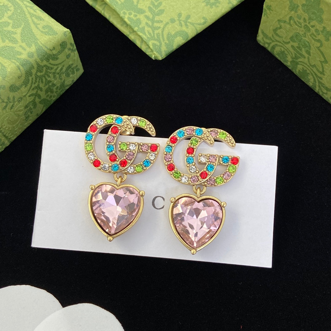 2025 Fashion Double Heart rhinestone earrings