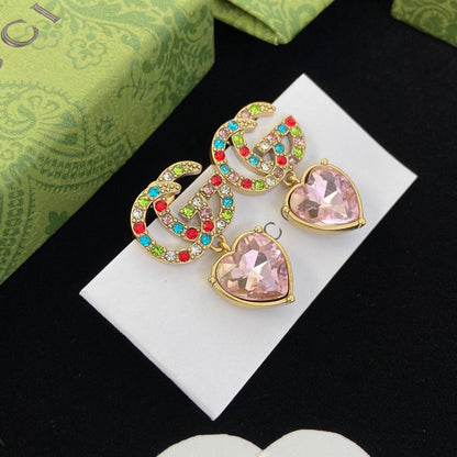 2025 Fashion Double Heart rhinestone earrings