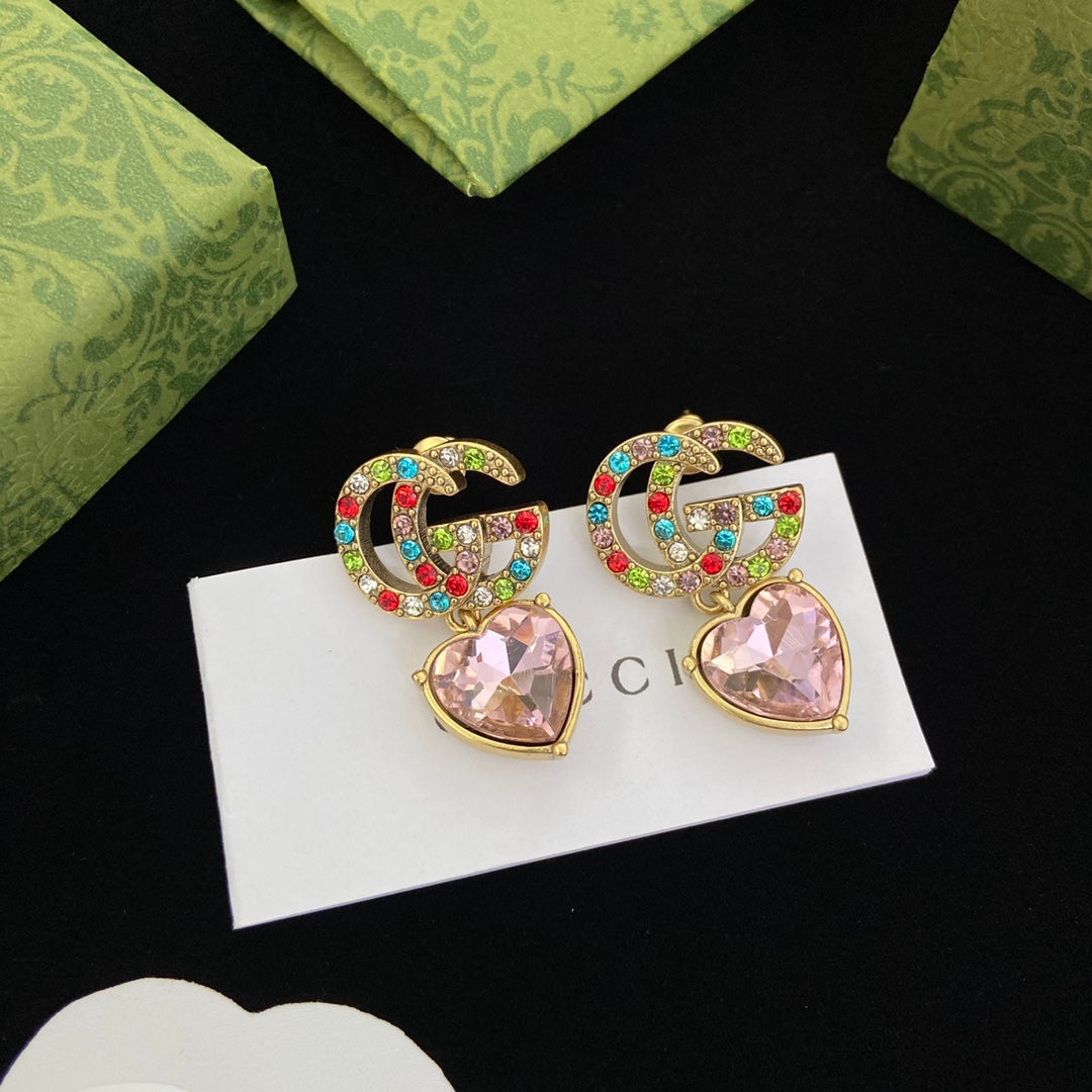 2025 Fashion Double Heart rhinestone earrings