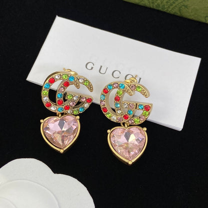 2025 Fashion Double Heart rhinestone earrings