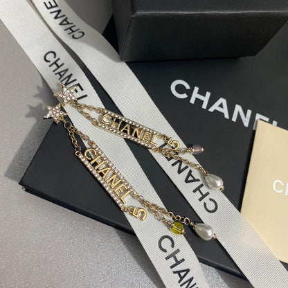 2025 Fashion five-pointed star rhinestone tassel earrings