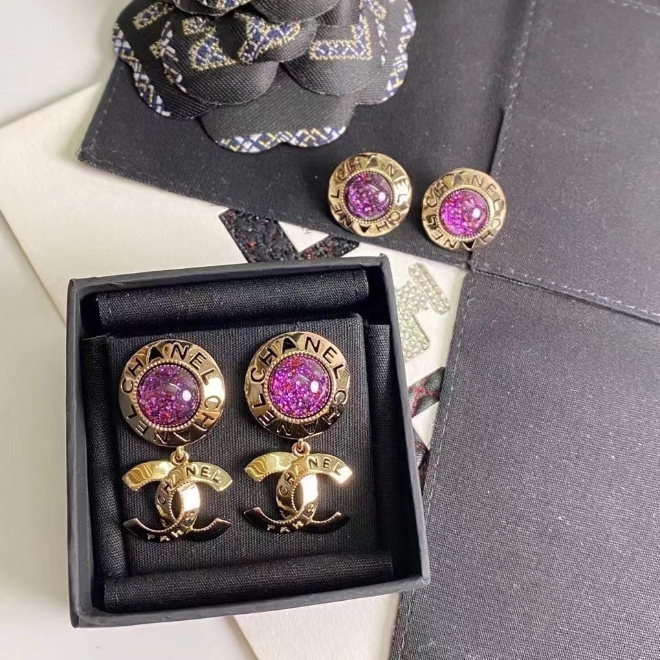 2025 Fashion CC Round Rhinestone Dangle Earrings