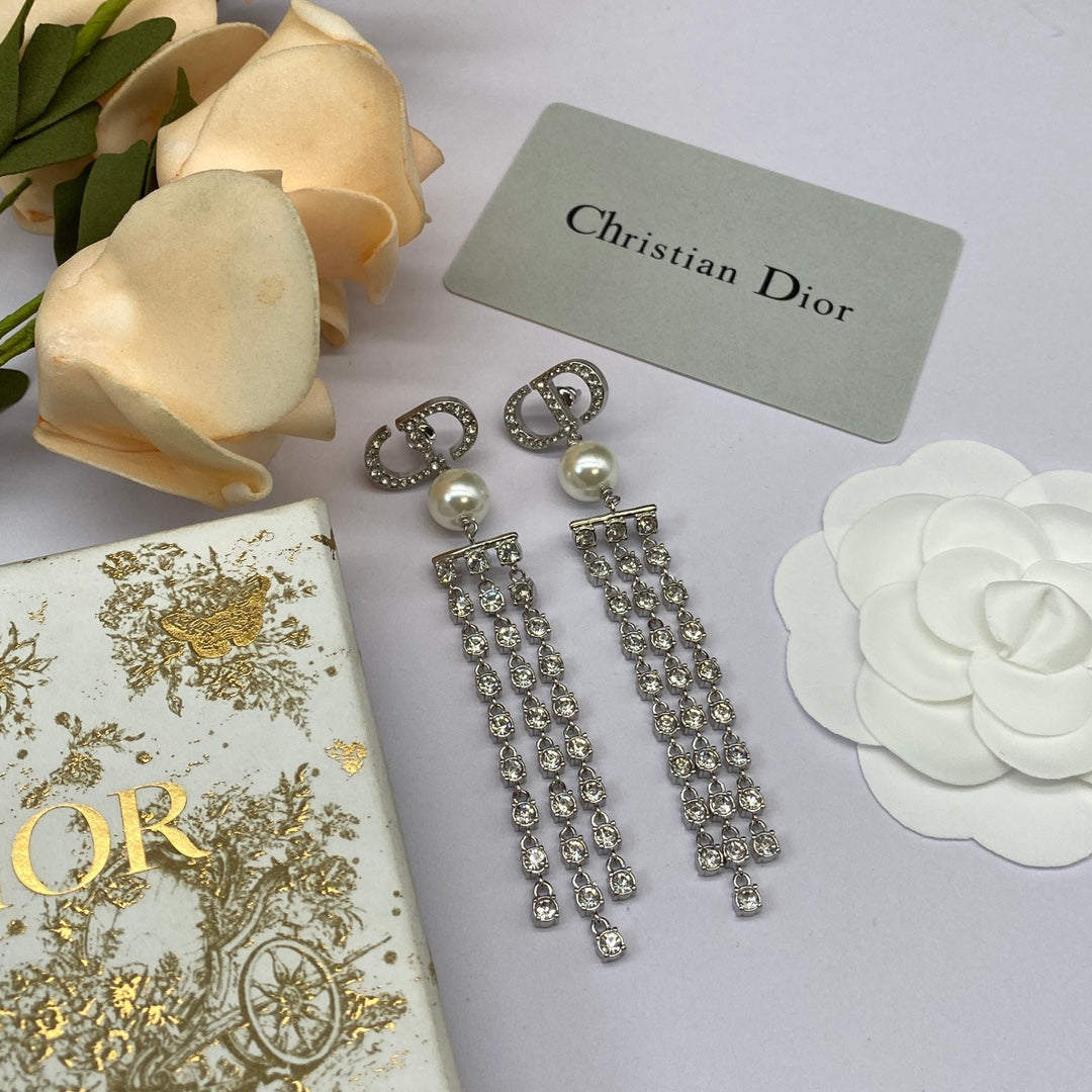 2025 Fashion CD Rhinestone Tassel Pendant Earrings