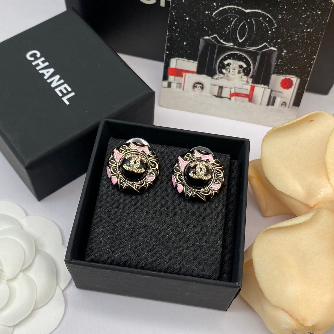 2025 Fashion double C rhinestone graffiti earrings