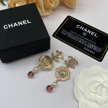 2025 Fashion double C rhinestone pearl drop earrings