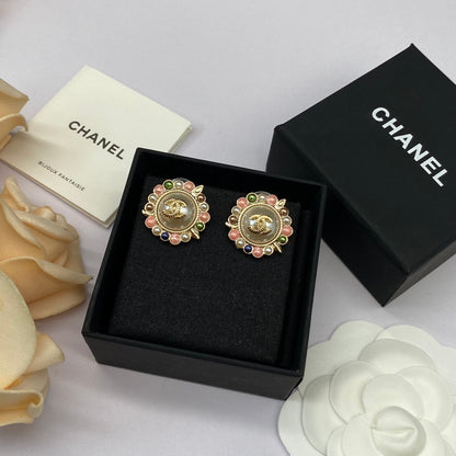 2025 Fashion double C pearl sunflower round earrings