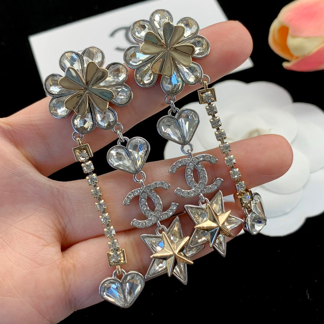 2025 Fashion Rhinestone Star Heart Dangle Earrings