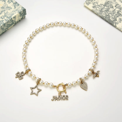 2025 Fashion CD star heart pendant pearl necklace