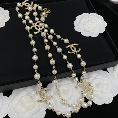 2025 Fashion CC Pearl Rhinestone Charm Necklace