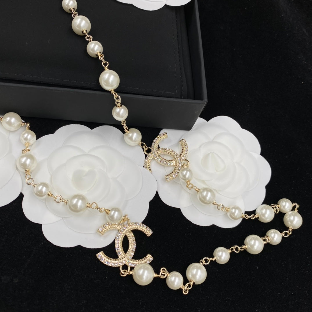 2025 Fashion CC Pearl Rhinestone Charm Necklace