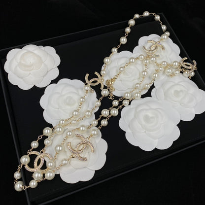 2025 Fashion CC Pearl Rhinestone Charm Necklace