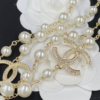 2025 Fashion CC Pearl Rhinestone Charm Necklace