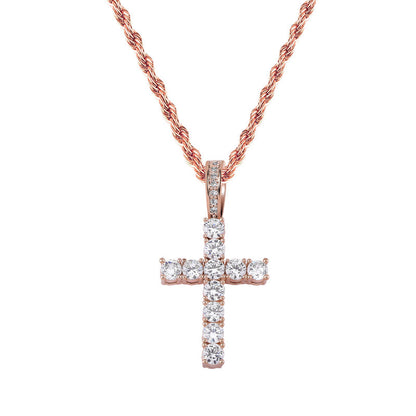 2025 Micro Paved Zircon Hip Hop Anka Key Cross Hip Hop Pendant Necklace