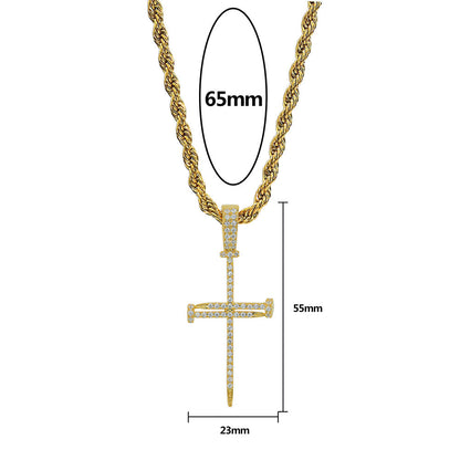 2025 Micro Paved Zircon Hip Hop Anka Key Cross Hip Hop Pendant Necklace