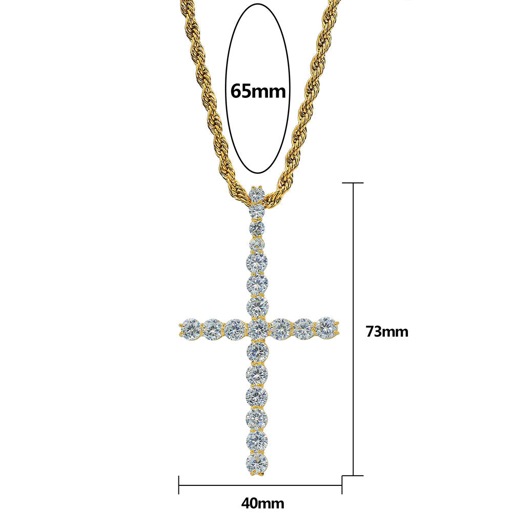 2025 Micro Paved Zircon Hip Hop Anka Key Cross Hip Hop Pendant Necklace