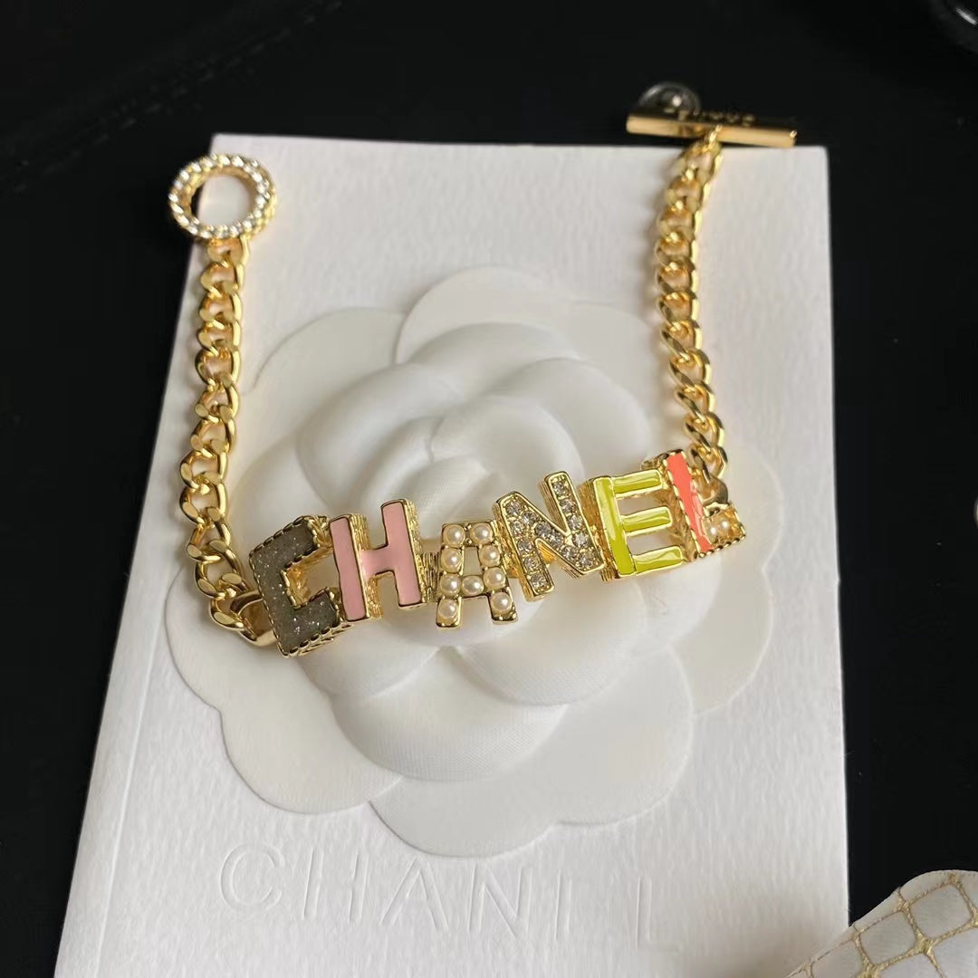 2025 Fashion Colorful Crystal Letter Necklace and Bracelet