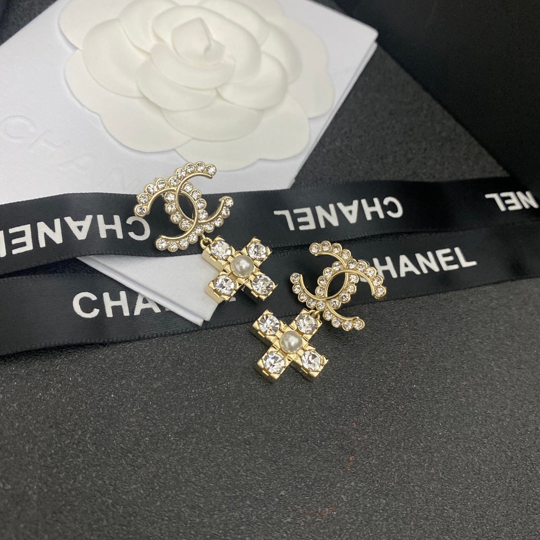 2025 New Cross Pearl Crystal Earrings