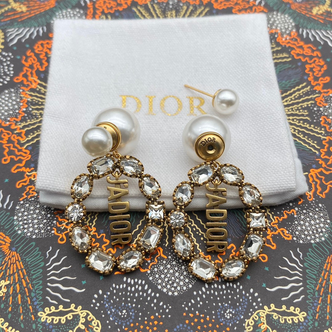 2025 JA Letters Crystal Diamond Pearl Earrings